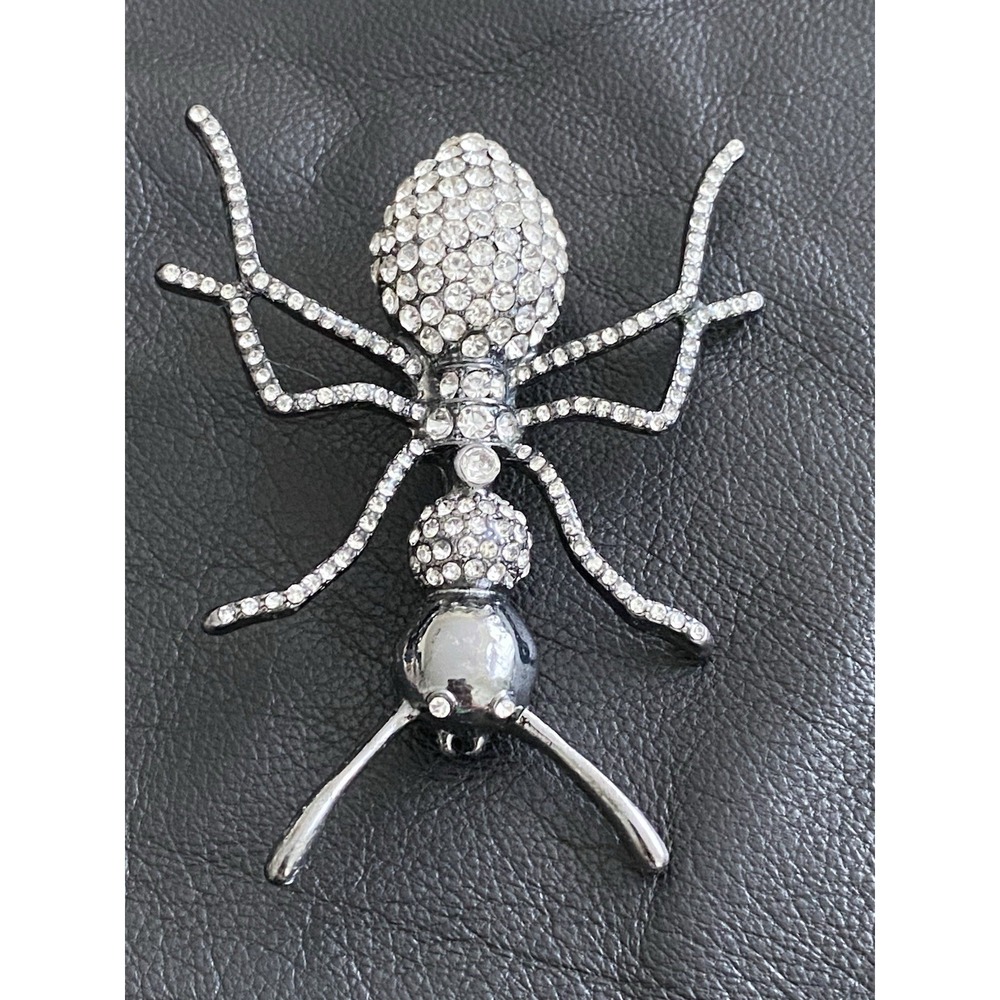 Large ANT BROOCH Rhinestone Silver Tone Bug Jewelry In Your Garden Insect Lover